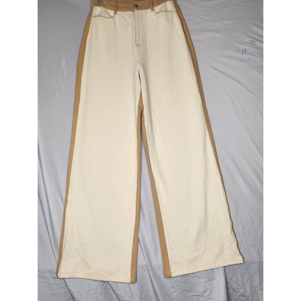 LE LIS Collection Two Tone Pants Wide‎ leg 100% Cotton Women Med